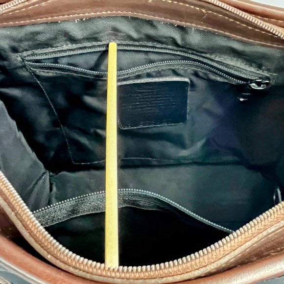 BRIGHTON  BLACK NYLON CROC BROWN EMBOSSED LEATHER SHOULDER DOUBLE BRAIDED STRAPS - Picture 4 of 12